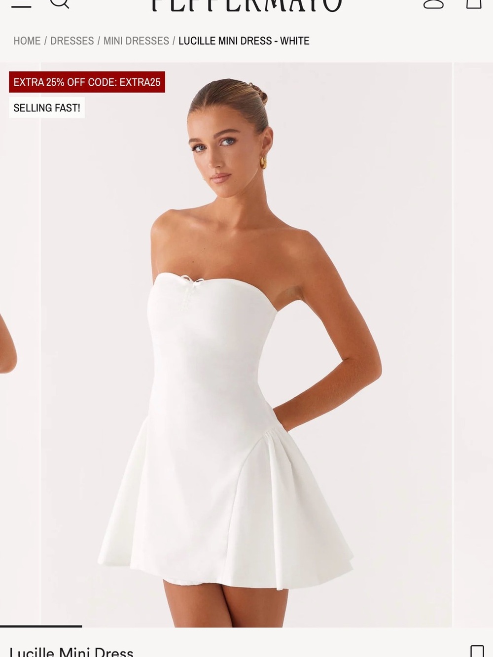 Peppermayo Lucille White Strapless Mini Dress